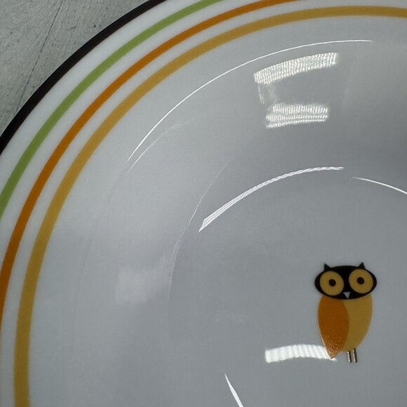 Rachael Ray LITTLE HOOT Autumn Stripe Owl Bands Porcelain Rim Soup Bowl Set of 4 - Picture 14 of 16